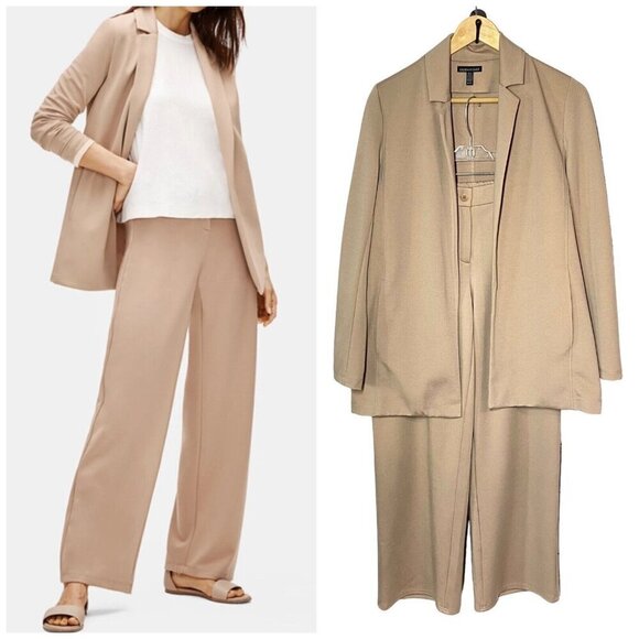 Eileen Fisher 2 Pc Set Outfit Flex Tencel Ponte Jacket Blazer Wide Leg Pants XS - Picture 1 of 9